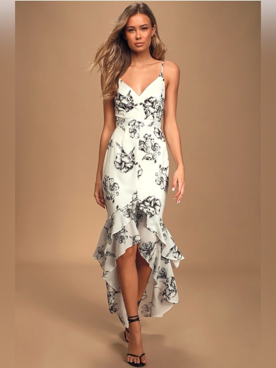 Lulus Dresses & Skirts - Lulu's Darling Daylily Black and White Floral Print High-Low Maxi Dress